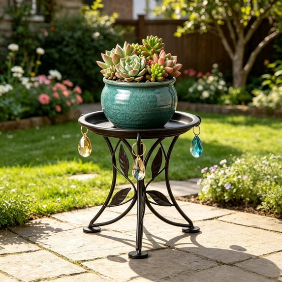 HAJAGP Decorative Metal Plant Stand Vintage Round Flower Pot Holder for Indoor Outdoor Living Room Balcony Patio Rustproof
