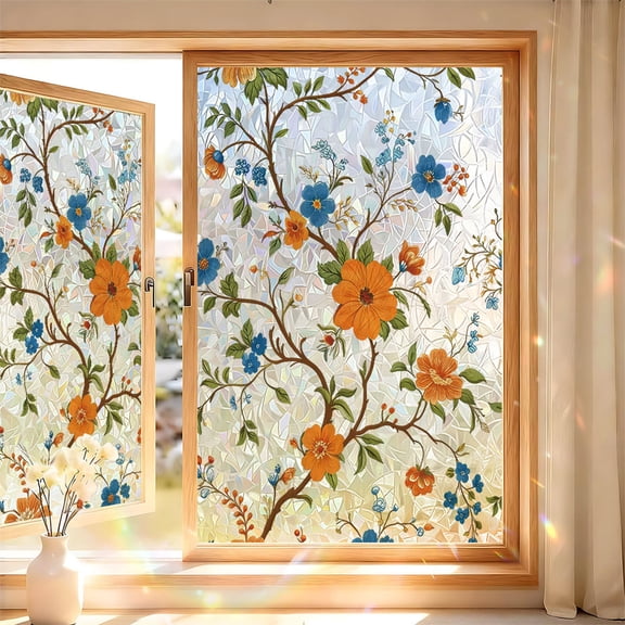 HAJAGP Design A Floral Window Film, Sun and Light Shading Electrostatic Sticker for Home Office