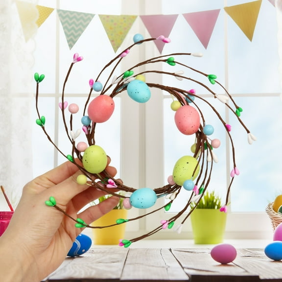 HAJAGP Easter wreaths,Easter Egg Candle Rings Holder Wreaths Spring Egg and Pastel Berry Candle Rings Candle Holder Mini Wreaths Center for Easter Holiday Kitchen Table Centerpiece