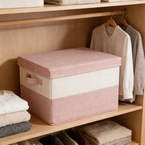 HAJAGP Foldable Large Wardrobe Clothes Storage Box Organizer, Fabric Breathable Bedroom Closet Container with Lid for Blanket Off-Season Suit, XL 粉色