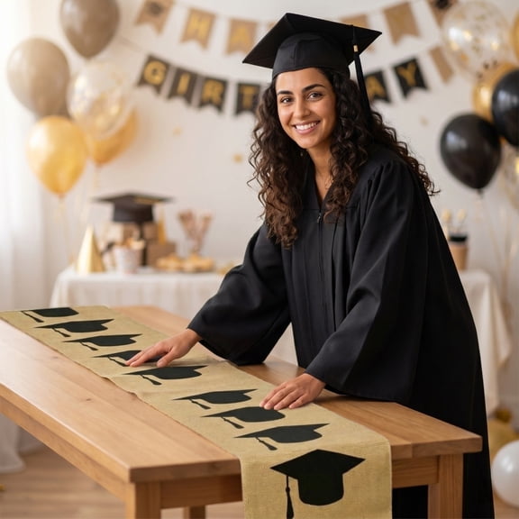 HAJAGP Graduation Cap Linen Table Runner 72 Inches Graduation Party Themed Table Decoration Outdoor Picnic Mat Home 2026