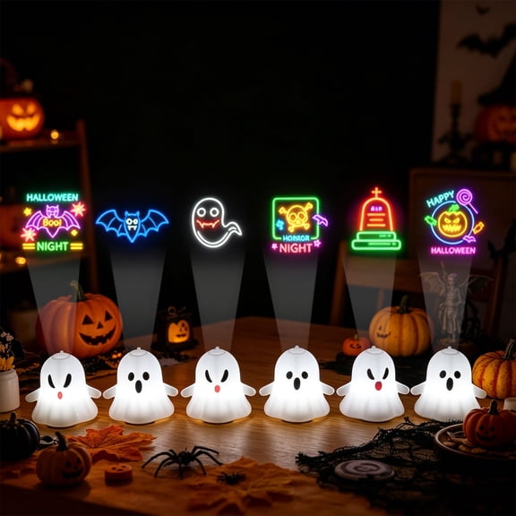 HAJAGP Halloween Ghost Projection Light (Style A), Cute Hanging Ornament with Multiple Slides for Pumpkin Night Light, Indoor Window Decor