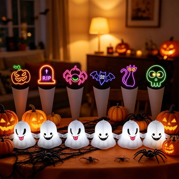 HAJAGP Halloween Ghost Projection Light (Style C), Cute Hanging Ornament with Multiple Slides for Pumpkin Night Light, Indoor Window Decor