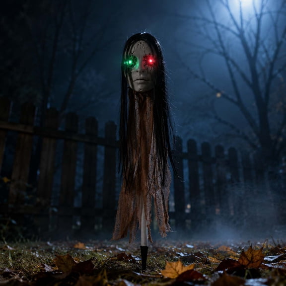HAJAGP Halloween Glowing Long Hair Skull Ground Stake LED Yard Decoration for Graveyard spook house Party Outdoor Spooky
