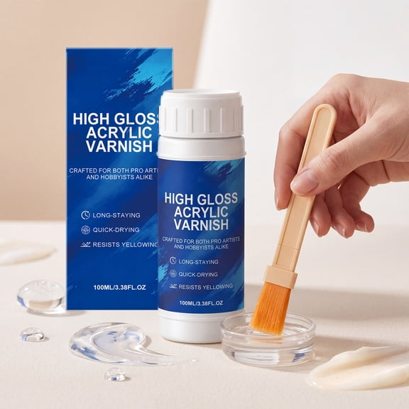 HAJAGP High Gloss Acrylic Varnish - Protective Coating for Summer Crafts, Fast Drying with Brush, 100ml
