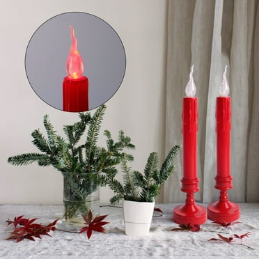 HAJAGP LED Candle,Dripping Wax Flameless Taper Candles ,Simulation electronic long candle, Battery operated,flameless flickering,for Festival Home Party Decor(Pack of 2),Red