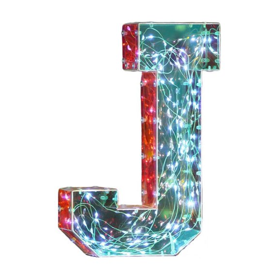 HAJAGP Mirror Finish LED Letter Lights A-Z Colorful Decorative Tabletop Night Light for Parties and Birthdays (J)