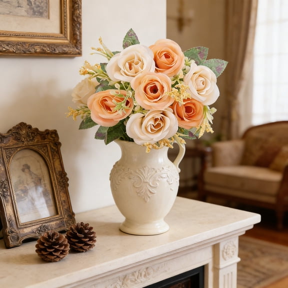 HAJAGP Orange Western Roses Artificial 7 Heads, Faux Silk Flowers for Fall Autumn Wedding Centerpiece Thanksgiving Home Office Table Arrangement