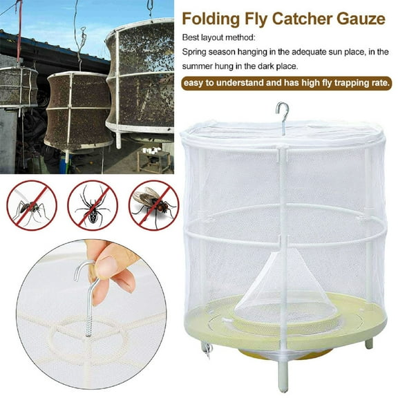 HAJAGP Outdoor Fly Catcher Trap for Patio, Farm, Kitchen, Reusable Mesh Cage, Bait Included, Summer Pest Control