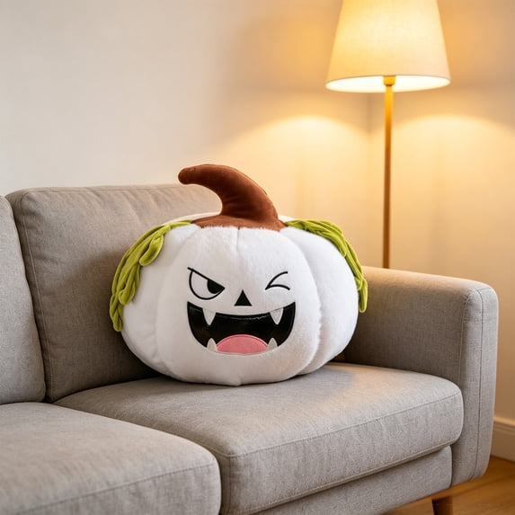 HAJAGP Pumpkin Shaped Pillow, Soft Sofa Cushion for Halloween, Thanksgiving, and Living Room Decor (White)