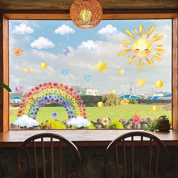 HAJAGP Rainbow Sun Cloud Window Cling Sticker for Glass Door, Wall, Home, Kids Room, Removable Decor
