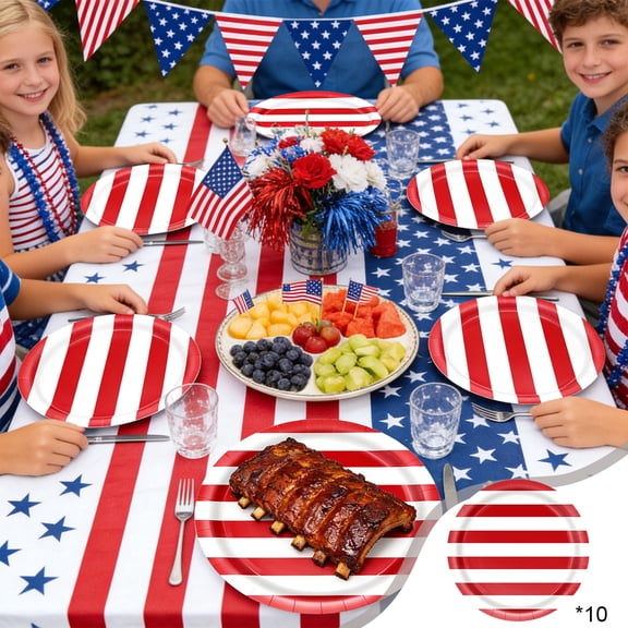HAJAGP Red White Blue Paper Plates, 4th July Disposable Plate for Party, Independence Day Patriotic Tableware