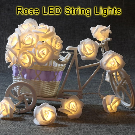 HAJAGP Simulation Rose,LED Rose Flower String Lights for Bedroom 2.5 meters 20 LED Battery Operated Flower Garland Light String Indoor Outdoor for Valentine's Day Birthday Party,White