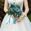 thumbnail image 1 of HAJAGP Simulation Rose,Rose Bridal Bouquets for Bride,hand bouquet,Artificial flower bouquet for Wedding, bridesmaid bouquets with Silk Ribbon, Valentine's Day, Home Decoration,Blue, 1 of 7