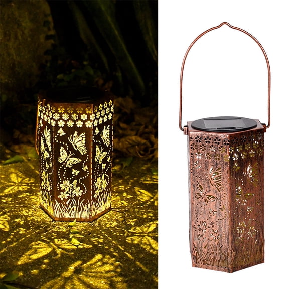 HAJAGP Solar Metal Lantern C Design Butterfly Projection for Spring Garden and Backyard