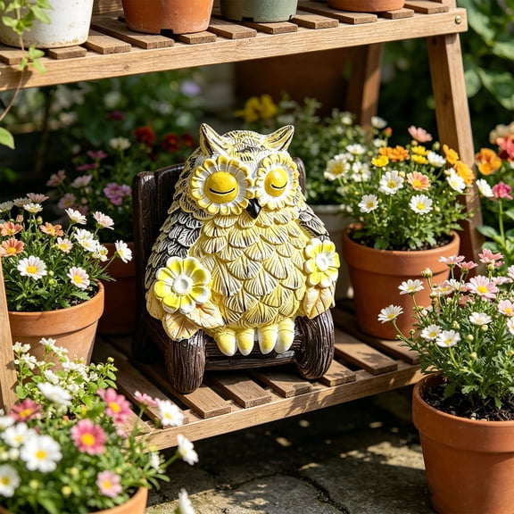 HAJAGP Solar Owl on Chair Garden Sculpture for Spring Fireplace Decor Cute