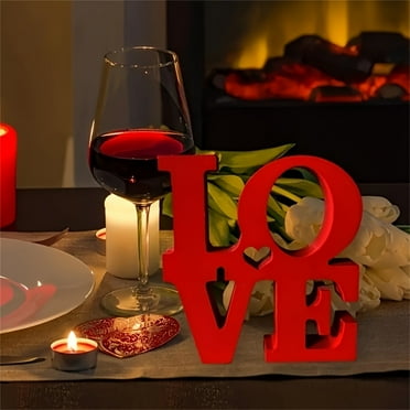 HAJAGP Valentine's Day Ornament,Red Love Wooden Sign, Valentines Love Signs for Home Decor,Valentines Day Wooden Block Love Sign,Valentines Day Table Love Signs,Valentines Day Wedding Home Decor