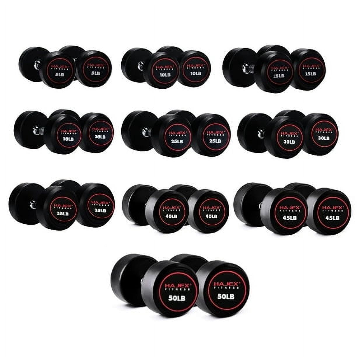 HAJEX Standard Round Dumbbells Set - Pairs of 5 LB, 10 LB, 15 LB, 20 LB, 25 LB, 30 LB, 35 LB, 40 LB, 45 LB, & 50 LB Dumbbells in Set