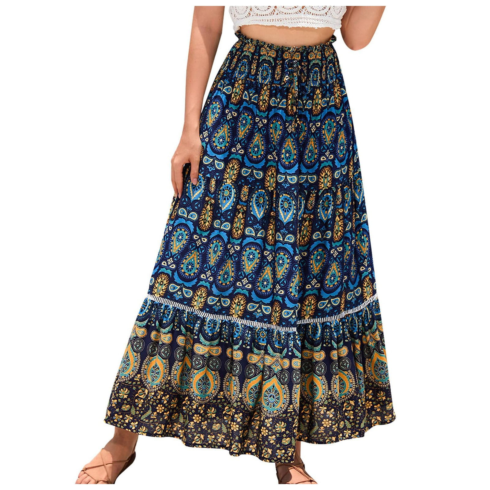 Summer Skirts CAFETU Women's Bohemian Long Skirts Flowy High Waist
