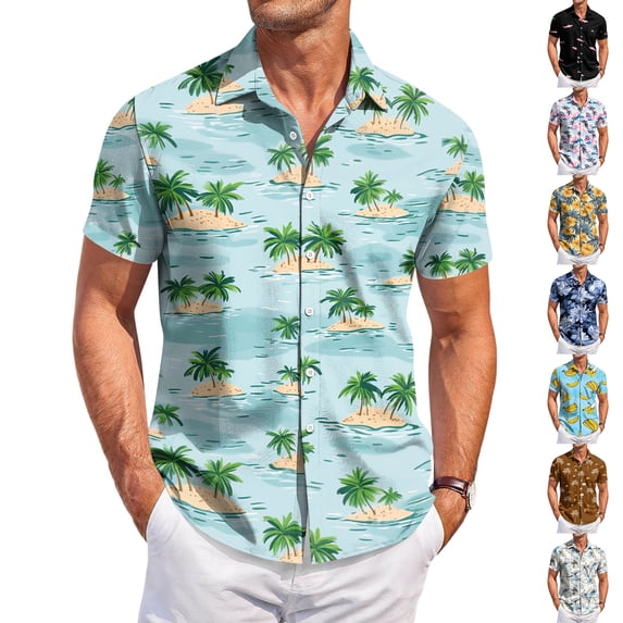 HAJWOH 2026 Hawaiian Shirt for Men Casual Button Down Short Sleeve Summer Beach Shirts Loose Fit Floral Print Tropical Tops