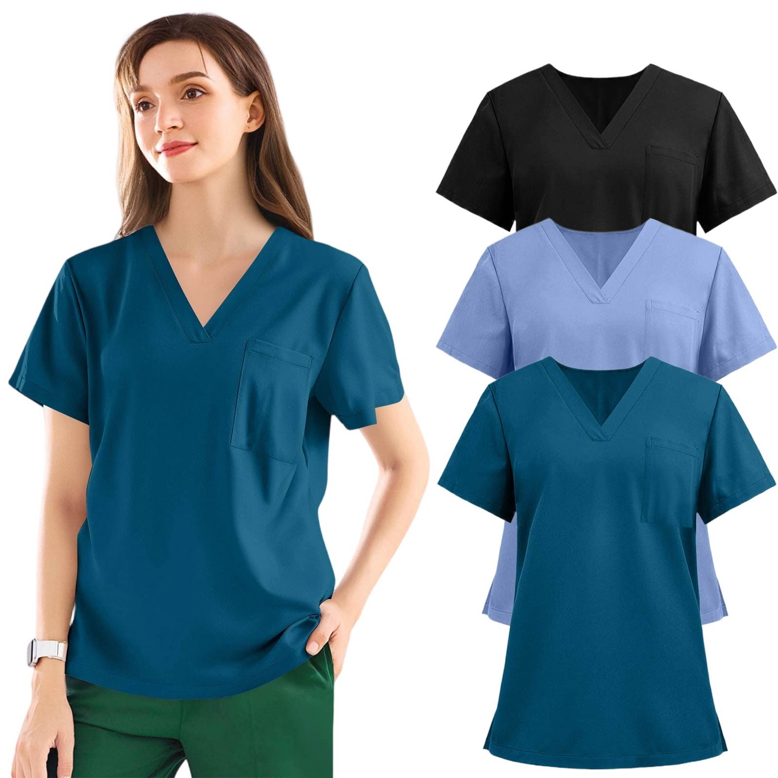 HAJWOH 3Piece Scrubs for Women L Plus Size Stretchy Nursing Uniforms ...