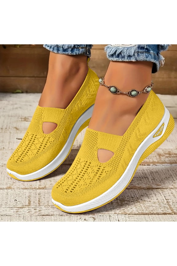 Arch Support Shoes for Women, Orthopedic Slip On Walking Sneakers with Wide Width, Non-Slip Work Shoes Yellow US-9（EU-42）