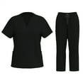 thumbnail image 1 of HAJWOH Black Scrubs Sets for Women Stretchy Nursing Uniform Short Sleeve V Neck Scrub Top & Jogger Pant Solid Color Medical Scrub Sets with Multi Pockets Black M, 1 of 6