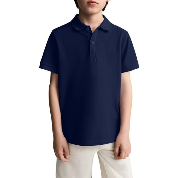 HAJWOH Blue Boys Girls Uniform Tops Short Sleeve Tops Dressy Casual Button T-Shirt 2026 Summer New with Collar Golf Polo Shirts Comfortable Clothes Navy
