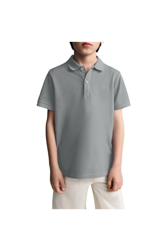 Boys Girls Polo Shirts Size 8-9 Short Sleeve T-Shirt Casual Button Down Tops 2026 New Collared Uniform Top Workout Clothes Gray