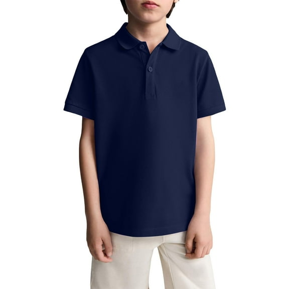 HAJWOH Boys Girls Polo Uniform Shirts School Blue Short Sleeve Uniforms Casual Button Uniform Shirts 2026 Summer New Collared Golf Polo Shirts Comfortable Clothes Navy