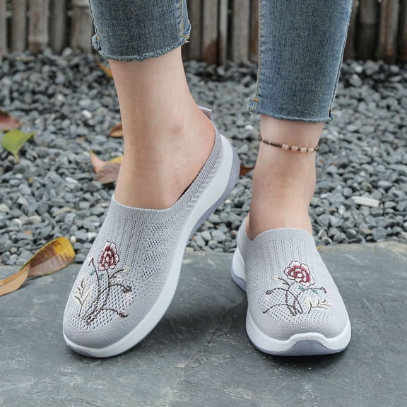 HAJWOH Breathable Orthopedic Shoes for Women - Slip On Arch Support Tennis & Nurse Sneakers, Non-Slip Server Shoes, Wide Width Birthday Gift for Women Gray 42