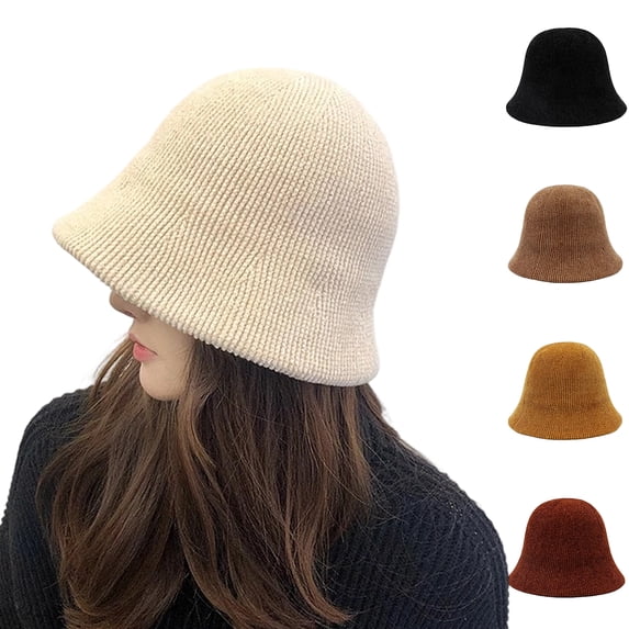 HAJWOH Bucket Hats For Woman Hat Autumn and Winter Warm Knitted Fisherman's Hat, Large Head Circumference