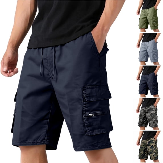 HAJWOH Cargo Shorts for Men Durable Drawstring Knee Length Shorts Outdoor Hiking Carpenter Short with Pockets
