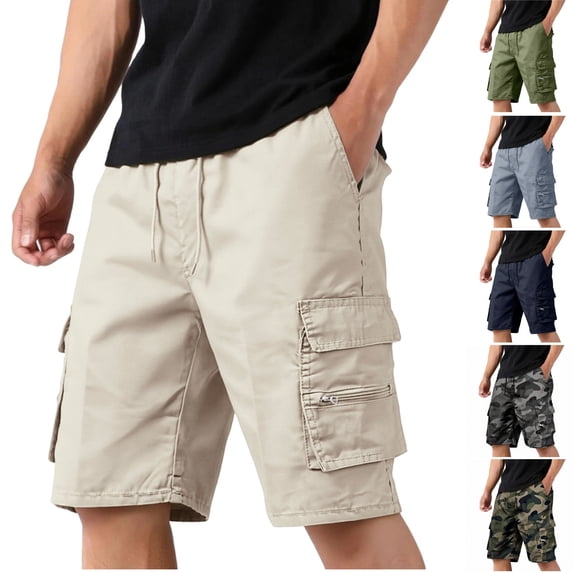 HAJWOH Cargo Shorts for Men Durable Drawstring Knee Length Shorts Outdoor Hiking Carpenter Short with Pockets