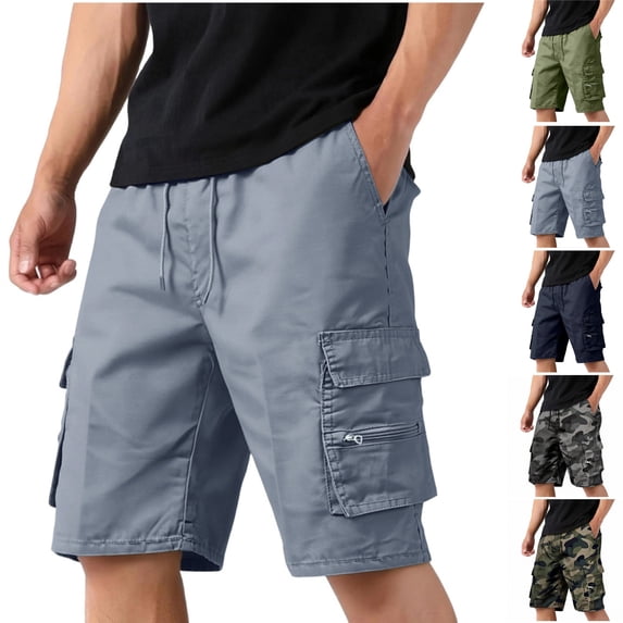 HAJWOH Cargo Shorts for Men Durable Drawstring Knee Length Shorts Outdoor Hiking Carpenter Short with Pockets