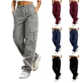 thumbnail image 1 of HAJWOH Cargo Sweatpants for Women Elastic Waist Utility Jogger Pants Outdoor Casual Sweatpant with Pockets Fall Clothes(Navy,XL), 1 of 6