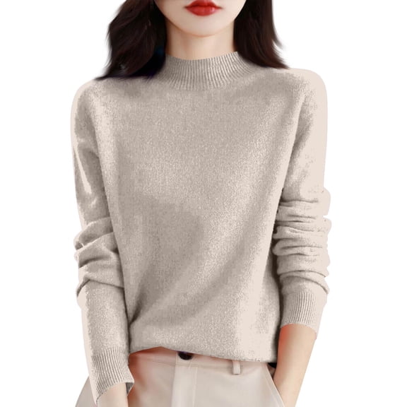 HAJWOH CashmerSweater Women Long Sleeve Wool Sweater Warm Mock Neck Fuzzy Pullover Comfy Knit CashmerSweaters 2026 New Clothing Camel XXL