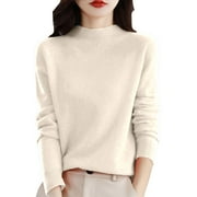HAJWOH CashmereSweater Women Beige Long Sleeve Knit Merino Wool Sweaters Warm Turtleneck Fuzzy Pullover Comfy CashmereSweaters 2025 New Clothes Beige L
