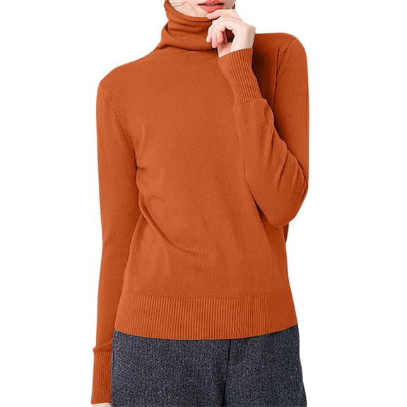HAJWOH Sweater Women Long Sleeve Wool Sweater Warm Turtleneck Fuzzy Pullover Comfy Knitted Sweaters 2025 New Clothes Ginger XL