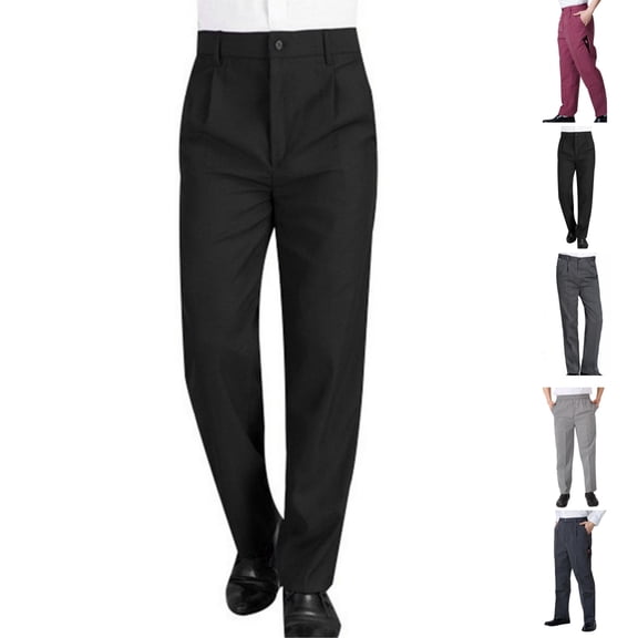 HAJWOH Chef Pants Elastic Waist Baggy Restaurant Kitchen Food Service Work Uniform Trouse with Pocket