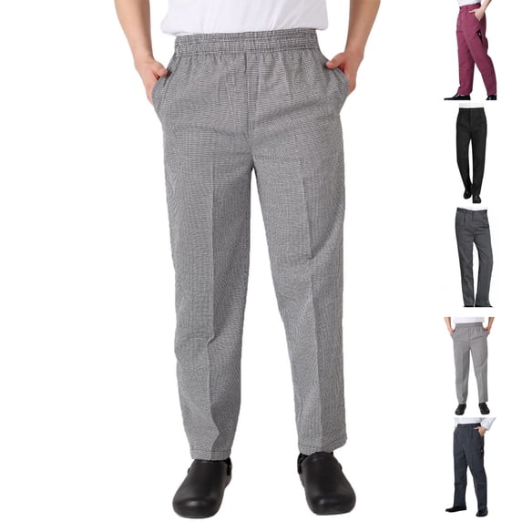 HAJWOH Chef Pants Elastic Waist Baggy Restaurant Kitchen Food Service Work Uniform Trouse with Pocket