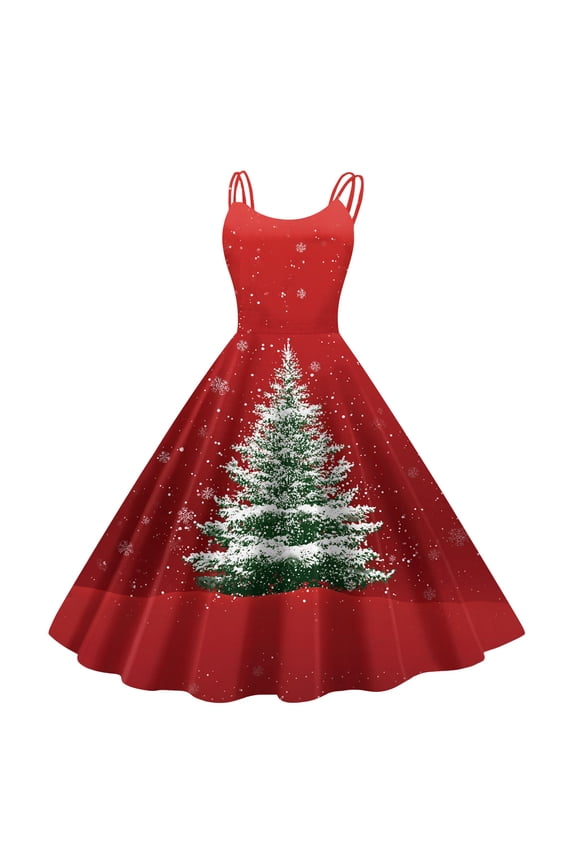 Christmas Dresses for Women Funny Xmas Graphic Winter Dresses Sleeveless Formal Dresses Vermilion XXL