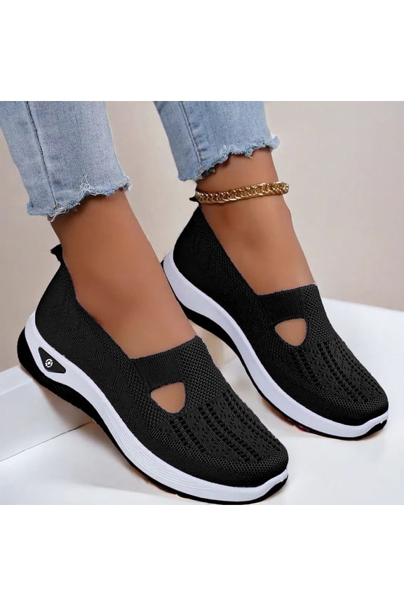 Comfort Work Shoes for Women, Orthopedic Slip On Sneakers with Arch Support, Lightweight for All Day Wear Black US-7(EU-38)