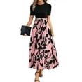 thumbnail image 1 of HAJWOH Ladies Dresses for Church Elegantes Flowy Maxi Dresses with Belt Casual Puff Sleeve Spring Dresses Y2k Boho Dresses Pink XL, 1 of 6