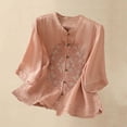 thumbnail image 1 of HAJWOH Cotton Linen Tops for Women Embroidered 3/4 Sleeve Bohemian Tops Casual V Neck Tunic Tops Summer Loose Clothes Pink M, 1 of 4
