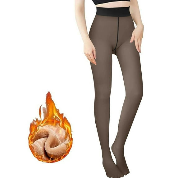 HAJWOH Dark Gray Tights for Women Medium Sheer Fleece Lined Tights Thermal High Waist Fake Translucent Tights Warm Fleece Thick Sheer Legging 2024 Newest Footed Opaque Tights for Winter