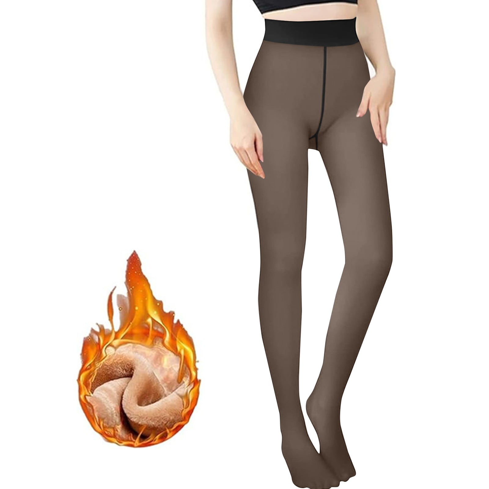 Women Thermal Lined Translucent Pantyhose Winter Fleece Tights Stockings- Black | The Warehouse - View #9