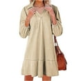 thumbnail image 1 of HAJWOH Denim Dress for Women Fashion Fall Casual Babydoll 2025 V Neck 3/4 Puff Sleeve Jean Dresses Beige XXL, 1 of 6