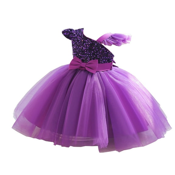HAJWOH Dresses for Girls Cute Princess Dress Elegant Summer Dress 2025 New Short Dresses Purple 7-8 Years