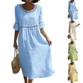 thumbnail image 1 of HAJWOH Dresses for Women Cotton Linen Summer Dresses Half Sleeve Beach Boho Eyelet Lace Trim Flowy Maxi Sundresses, 1 of 6